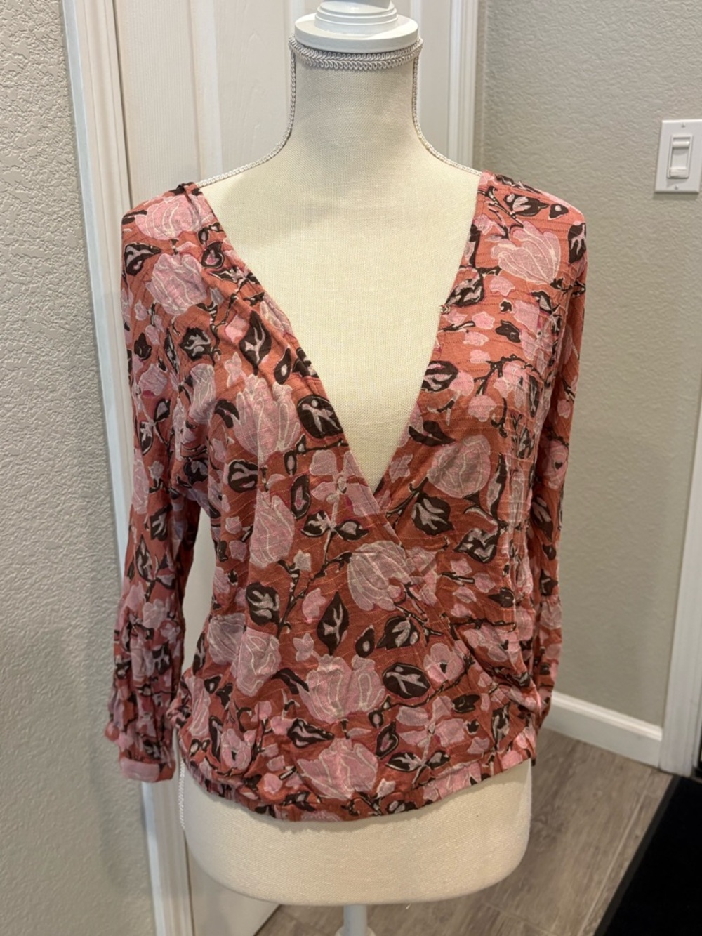 Lucky Brand Dusty Rose Floral Wrap Blouse